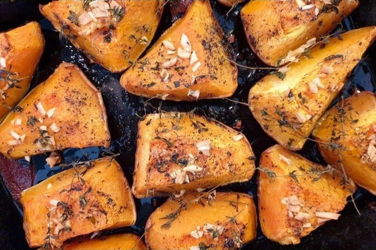Roasted sweet potato in tray