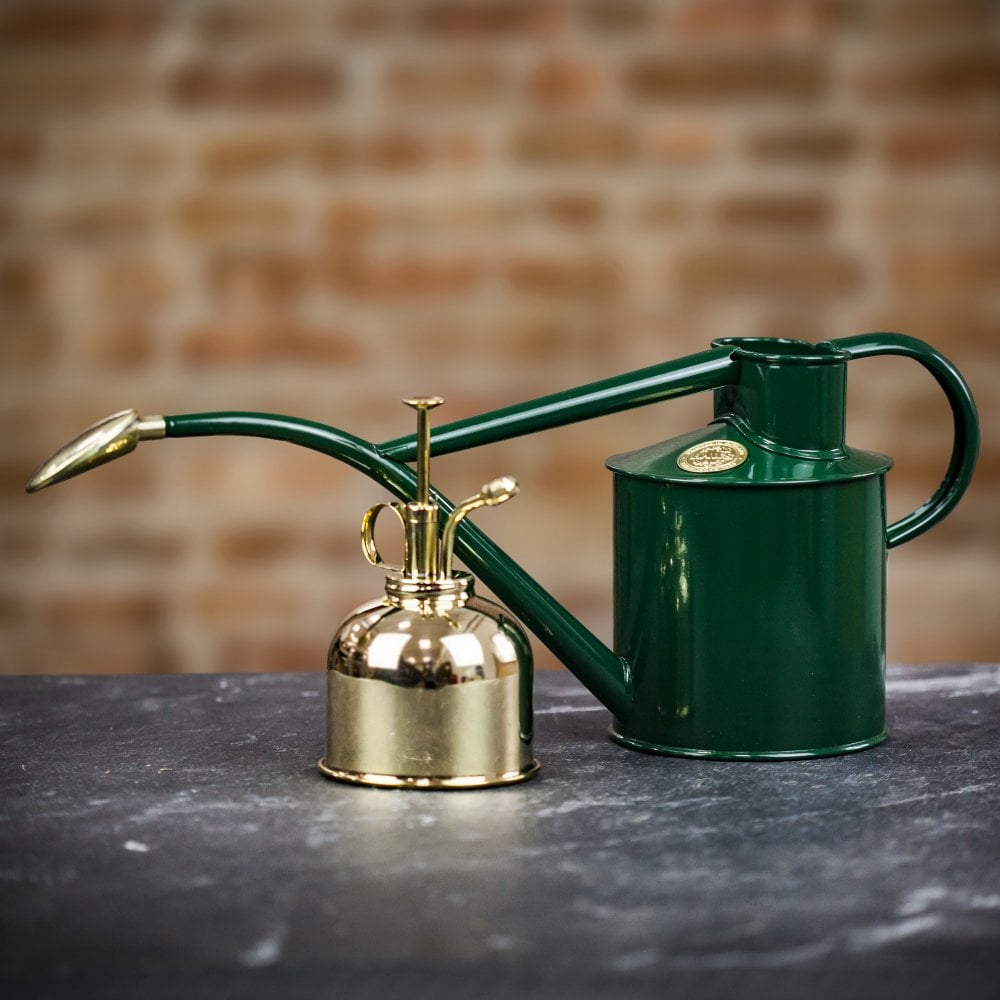 Classic Watering Set by Haws, in Green & Brass