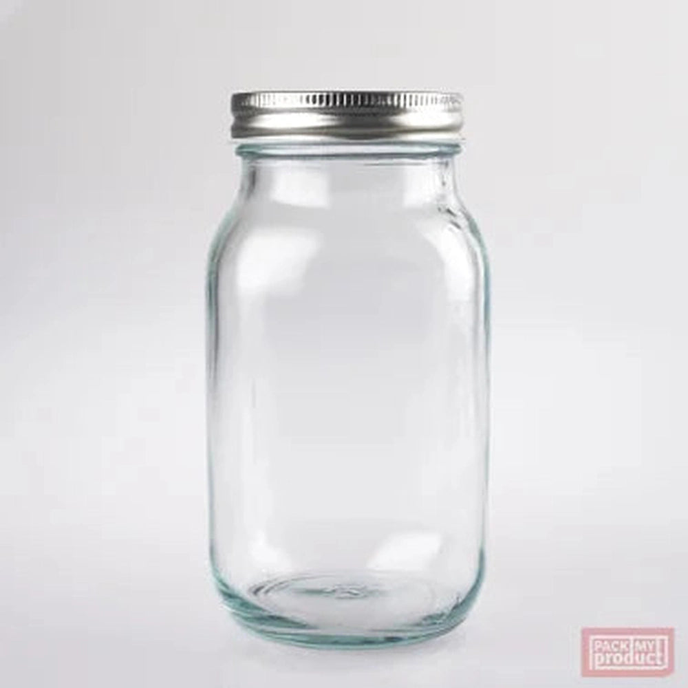 Glass Mason Jar with Silver Screw Lid, 750ml