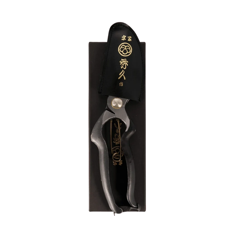 Handmade Japanese Secateurs 180mm from Japanese Tools Australia. Presented in Gift Box with Faux Leather Sheath.