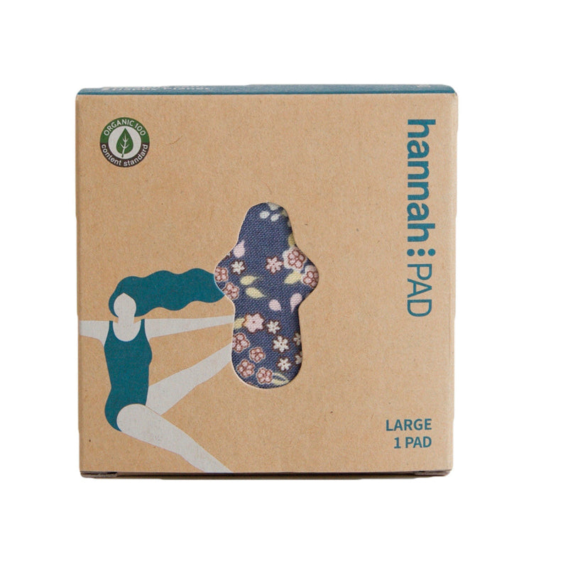 Box Containing Organic Cotton Washable Large Hannah:PAD with Floral Pattern.