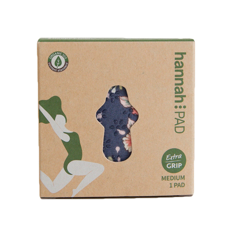 Box Containing Organic Cotton Washable Medium Hannah:PAD with Floral Pattern.