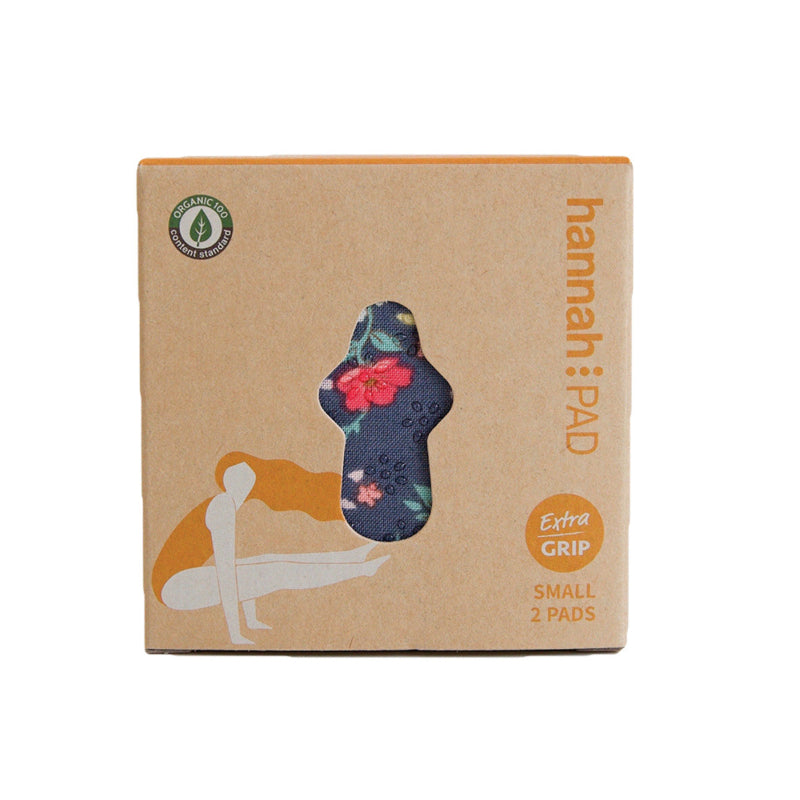 Box Containing Two Organic Cotton Washable Small Hannah:PADs with Floral Pattern.