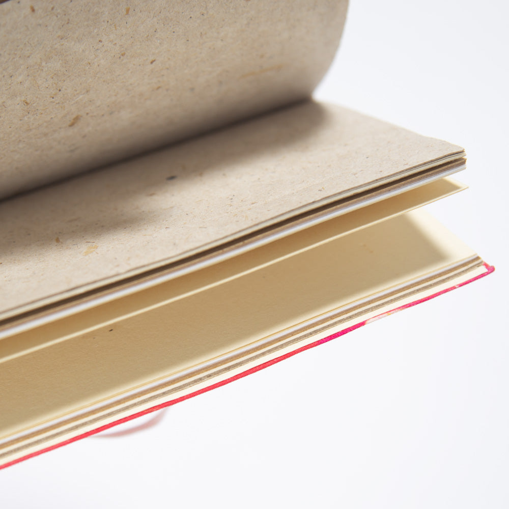 Close Up of Jute Paper within Fabric Covered Handmade Notebook.
