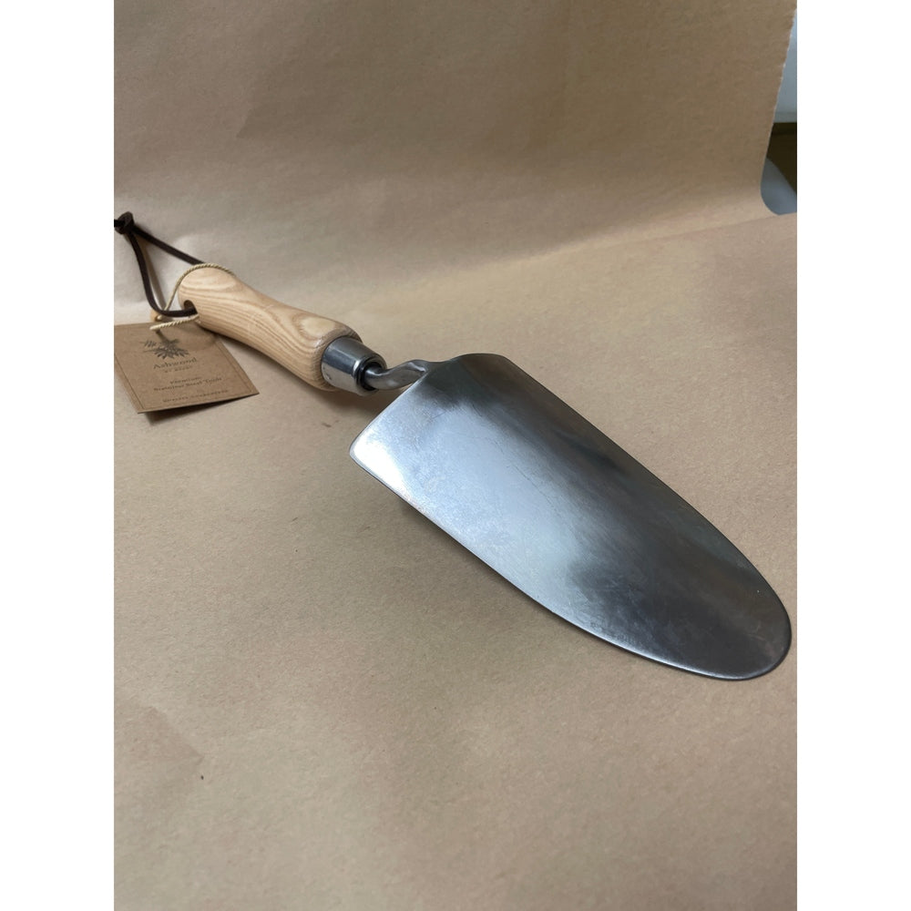 Stainless Steel Traditional Wide Blade Trowel with Ash Wood Handle for Multi-Use Garden Jobs.