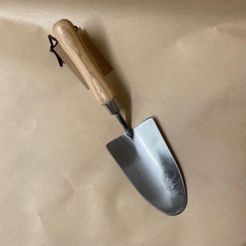 Stainless Steel Traditional Wide Blade Trowel with Ash Wood Handle for Multi-Use Garden Jobs.
