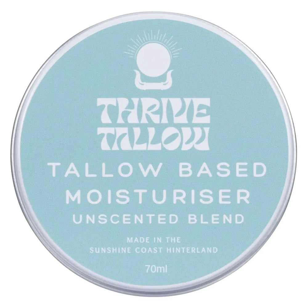 Thrive Tallow Tallow Based Moisturiser, free from fragrance. Made in the Sunshine Coast Hinterland.