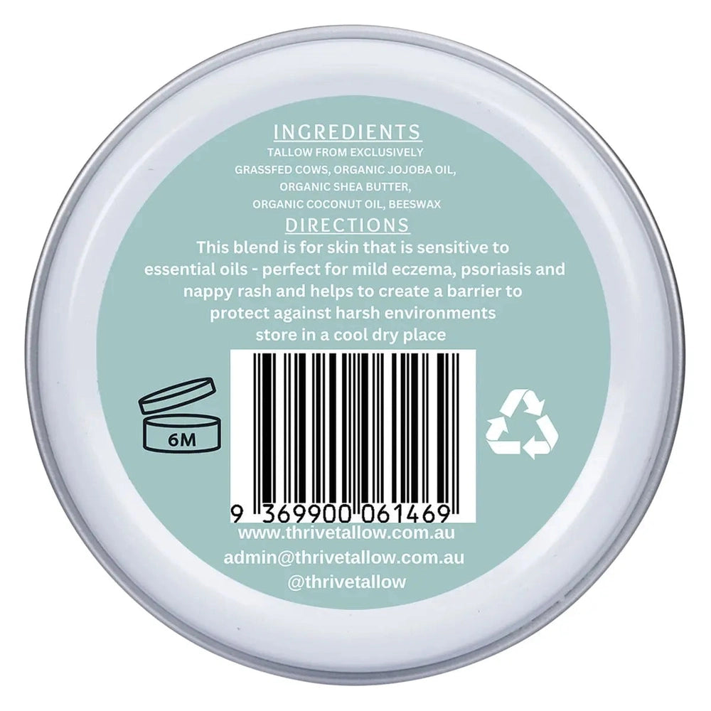Back of Tallow based moisturiser package from Thrive Tallow