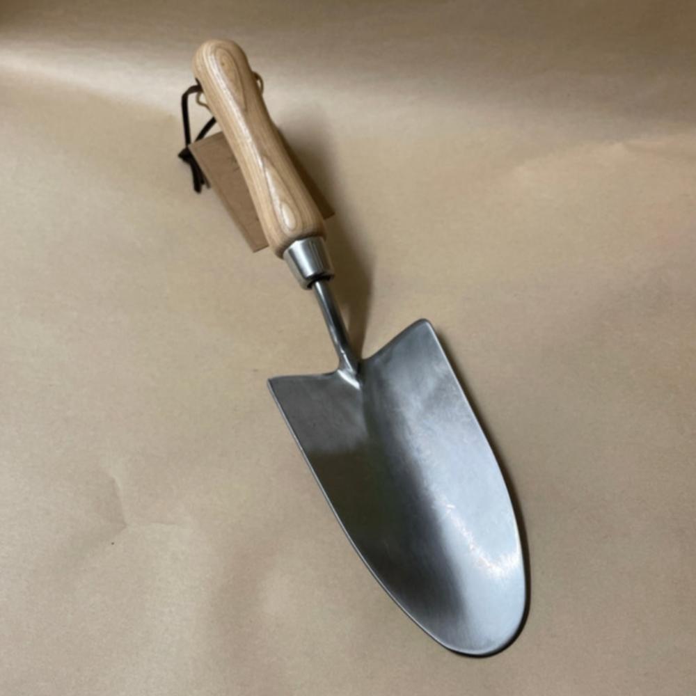 Stainless Steel Traditional Wide Blade Trowel with Ash Wood Handle for Multi-Use Garden Jobs.