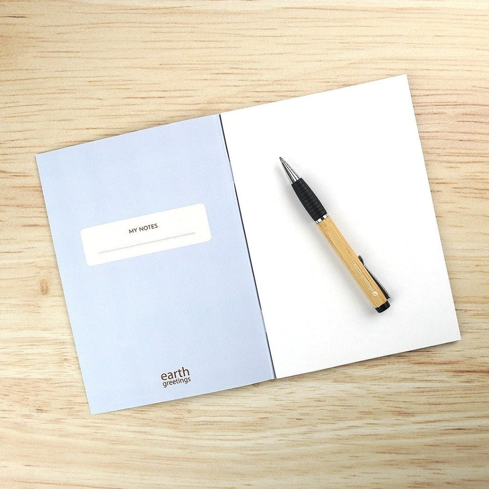 Earth Greetings A5 Blank Notebook - Inside Cover with Bamboo Pen.