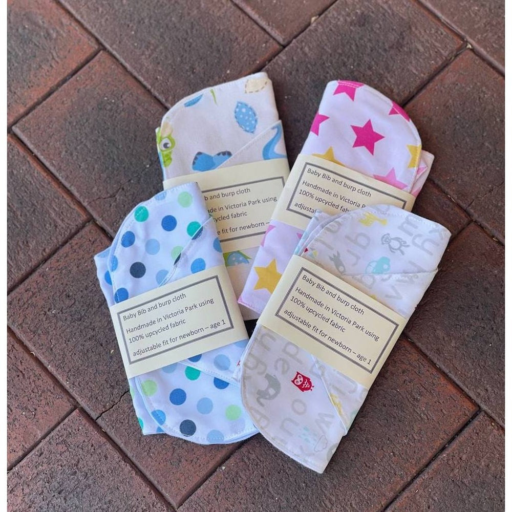 Upcycled Fabric Baby Burp and Bib Set - Urban Revolution