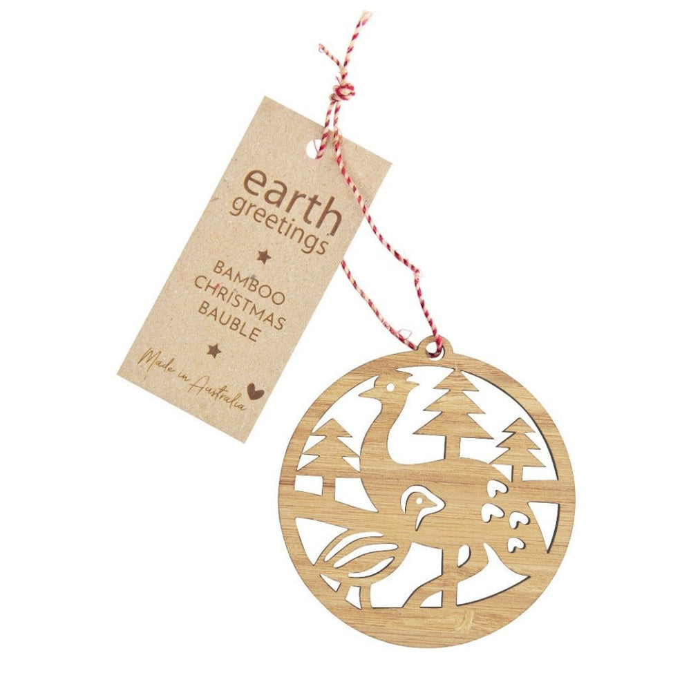 Earth Greetings Bamboo Christmas Bauble - Emu & Baby