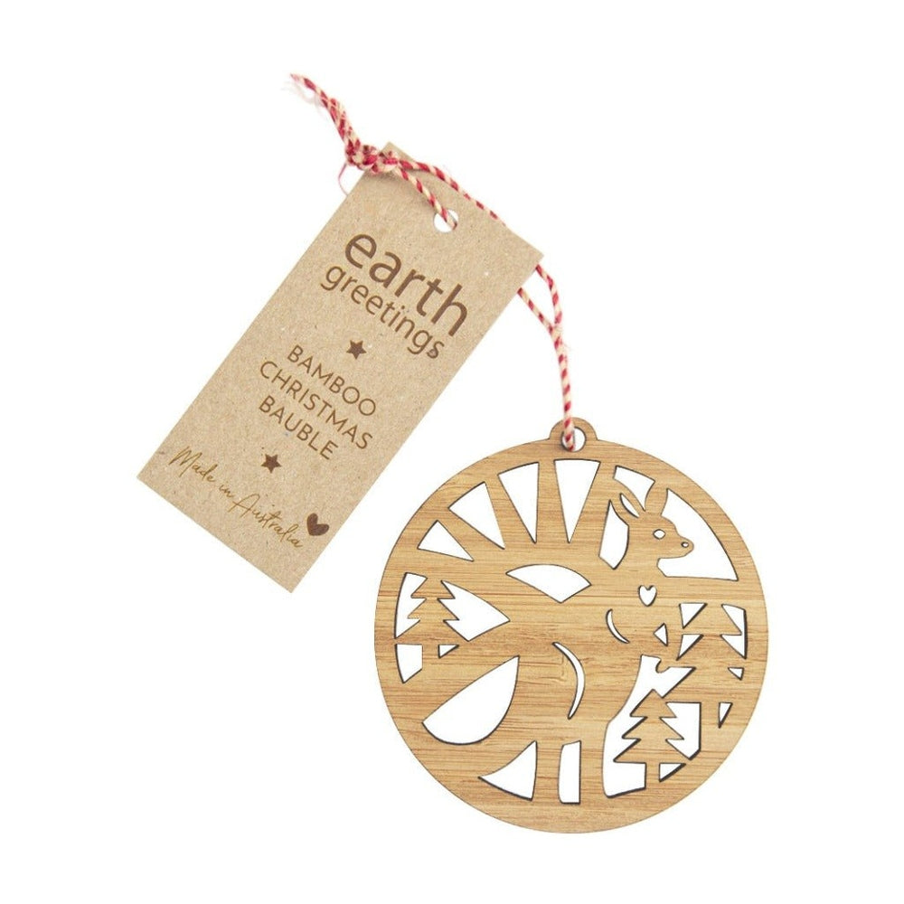 Earth Greetings Bamboo Christmas Bauble - Festive Kangaroo