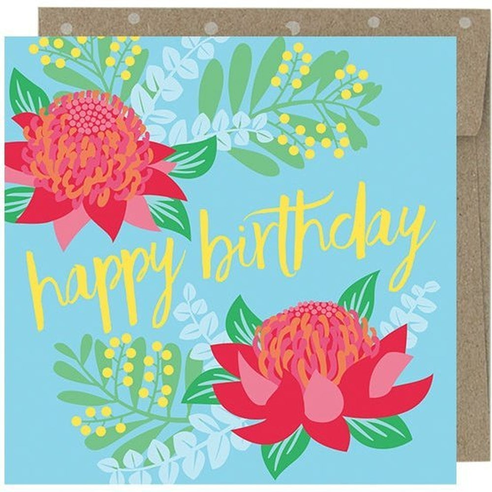 Earth Greetings Mini Card - Waratah and Wattle