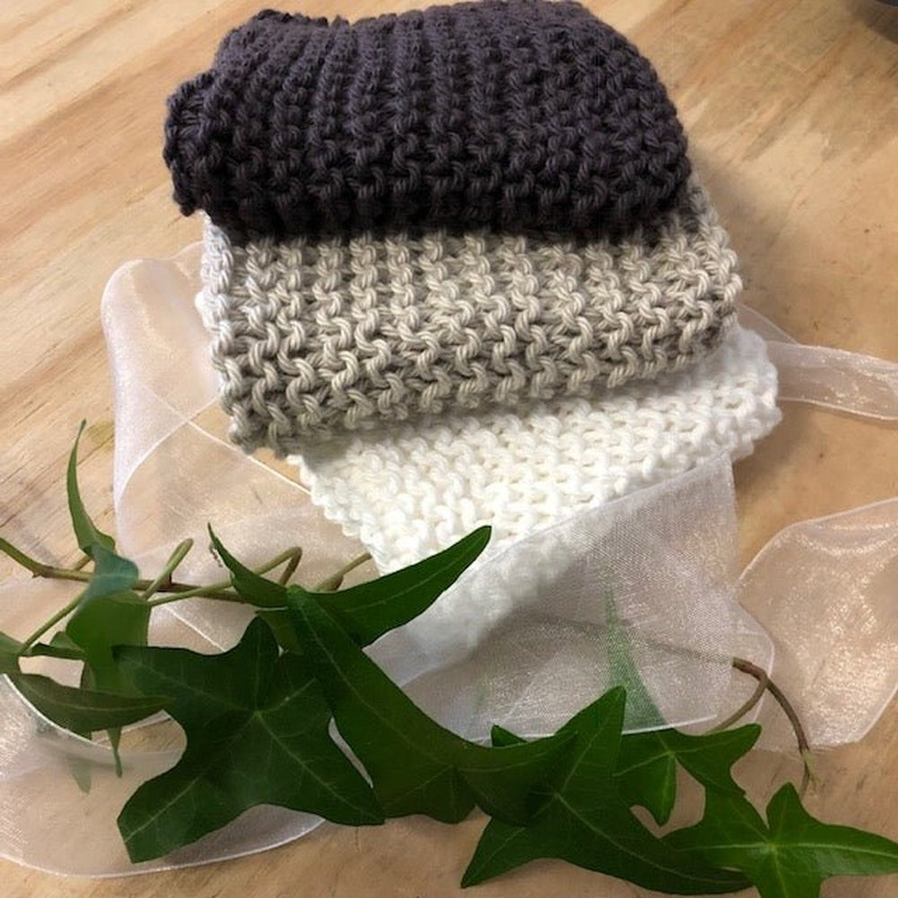 Hand knitted face washers - set of 3. Made by PaulaW.