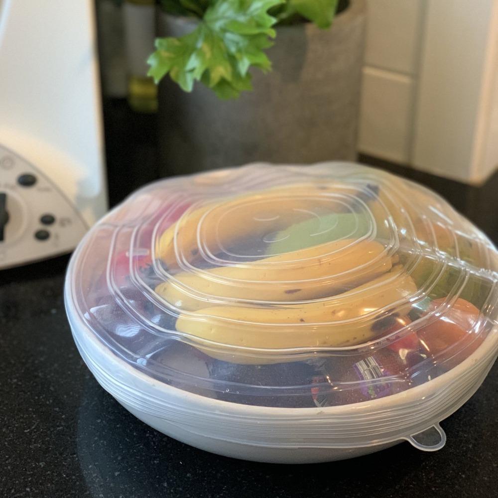 Little Mashies Jumbo Reusable Food Bowl Cover, Over Bowl of Fruit