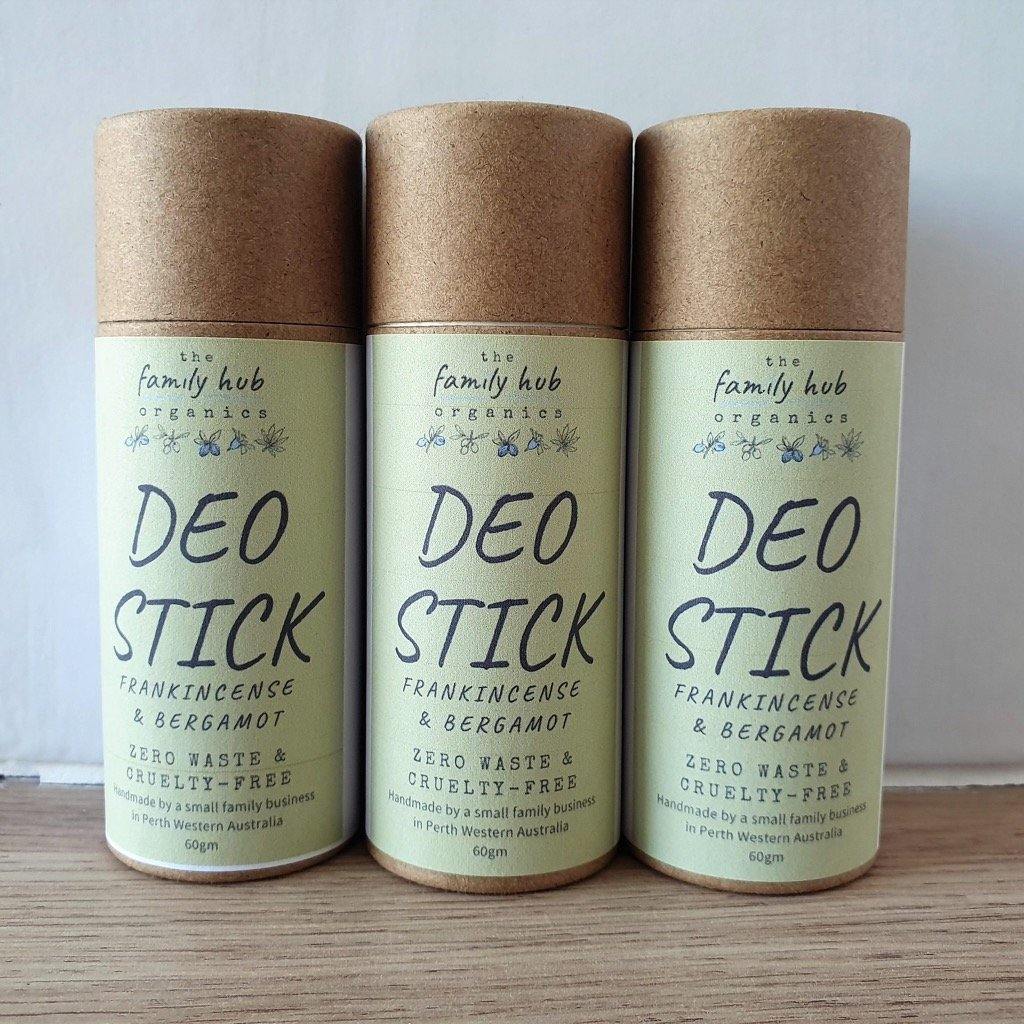 Three Tubes of Deo Stick from The Family Hub in Frankincense and Bergamot
