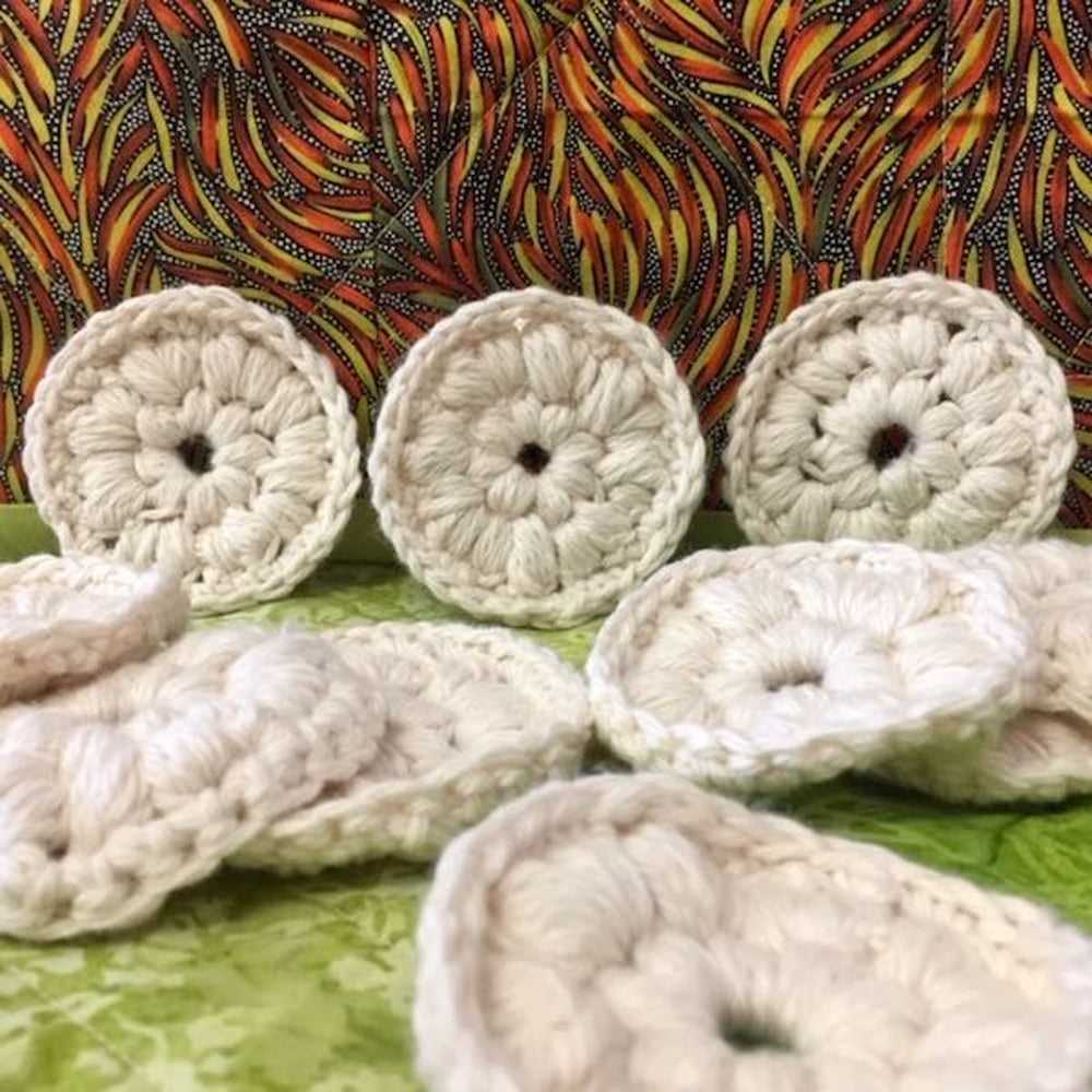 Handmade Crochet Organic Cotton Face Rounds. Colour white.