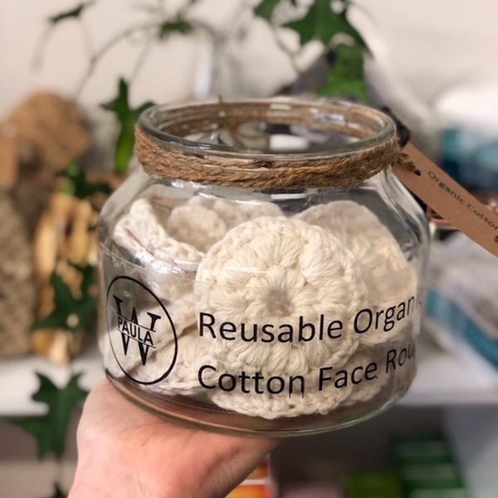 Handmade Crochet Organic Cotton Face Rounds. Colour white.