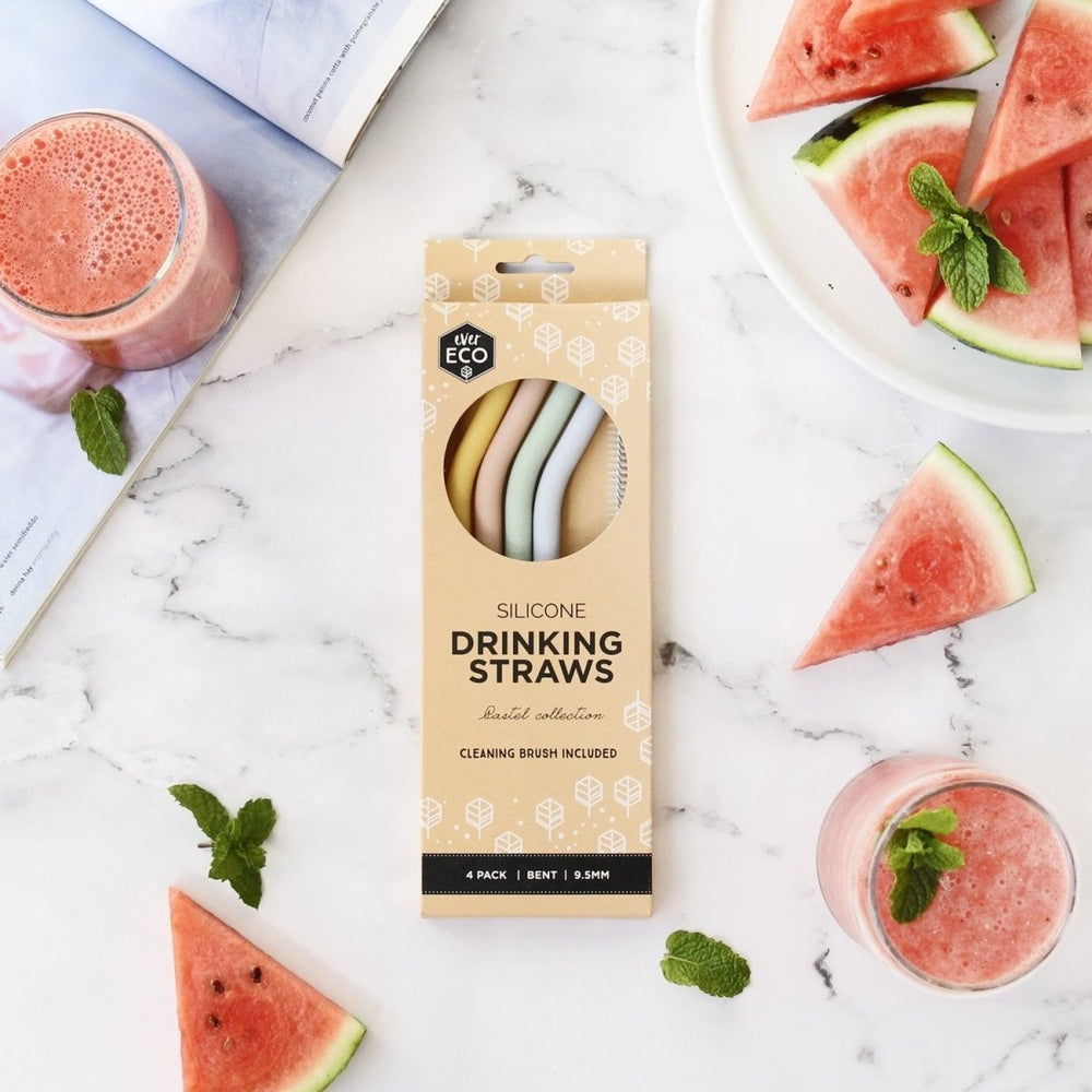 Silicone Straw Bent with Brush, 4 pack