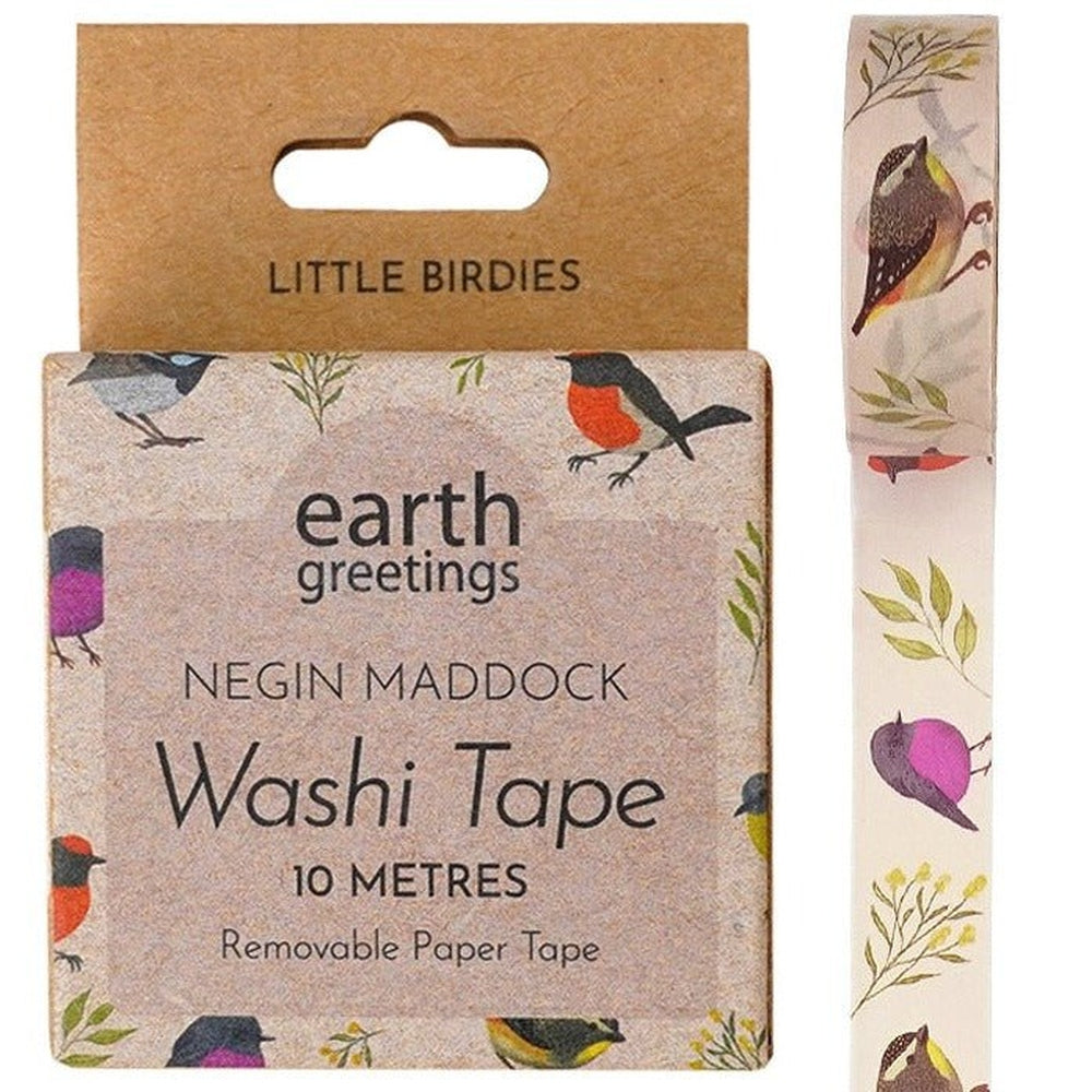 Earth Greetings Paper Washi Tape Roll, 10m - Little Birdies.