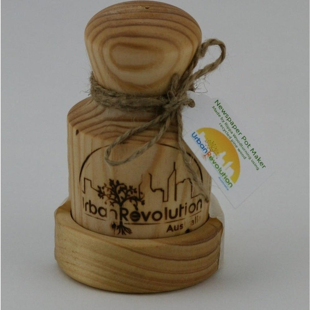 Urban Revolution Australia Wooden Newspaper Pot Maker - Pine - Rippa Woodturning Garden
