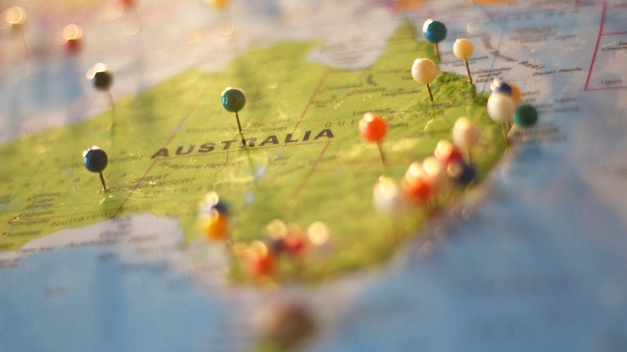 Map of Australia with pins
