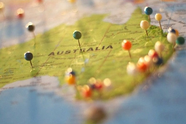 Map of Australia with pins