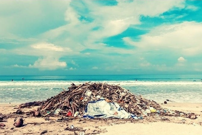 Plastic pollution on a beach