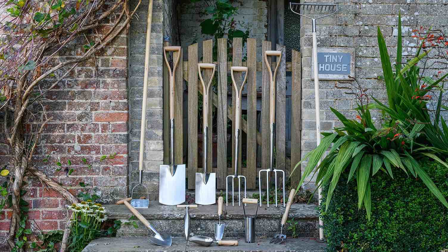 Garden tools against a wall