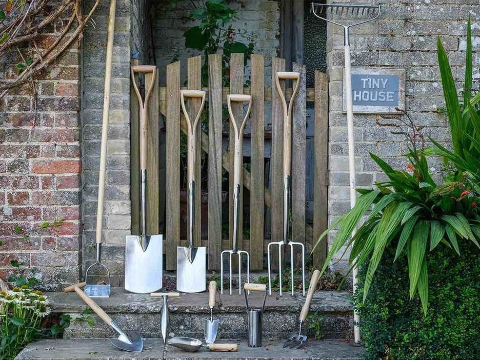 Garden tools against a wall