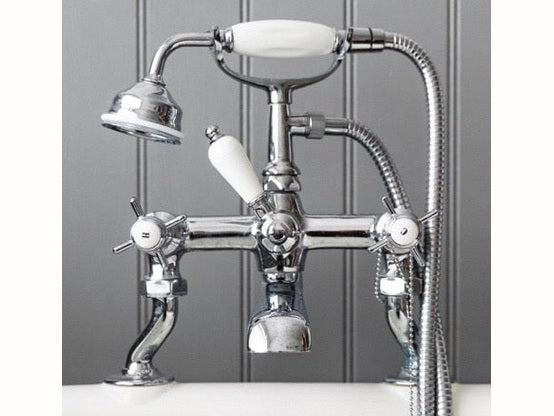 shower with bath tap in silver
