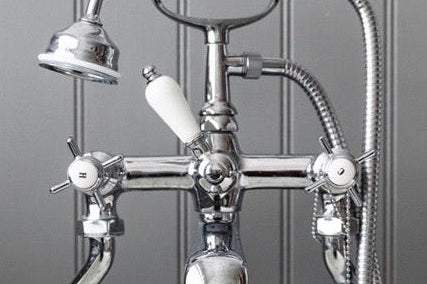 shower with bath tap in silver