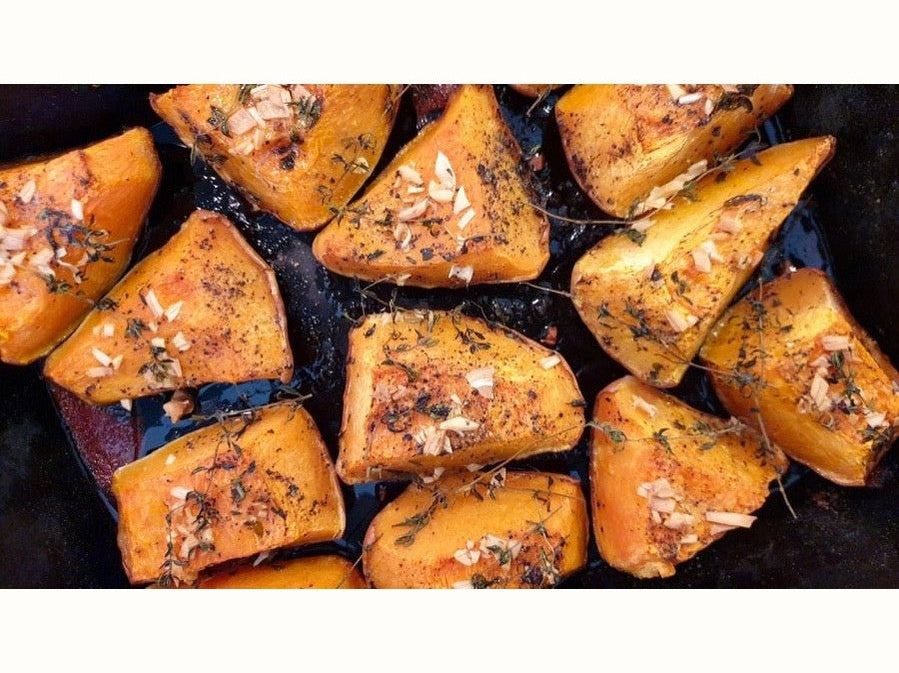 Roasted sweet potato in tray