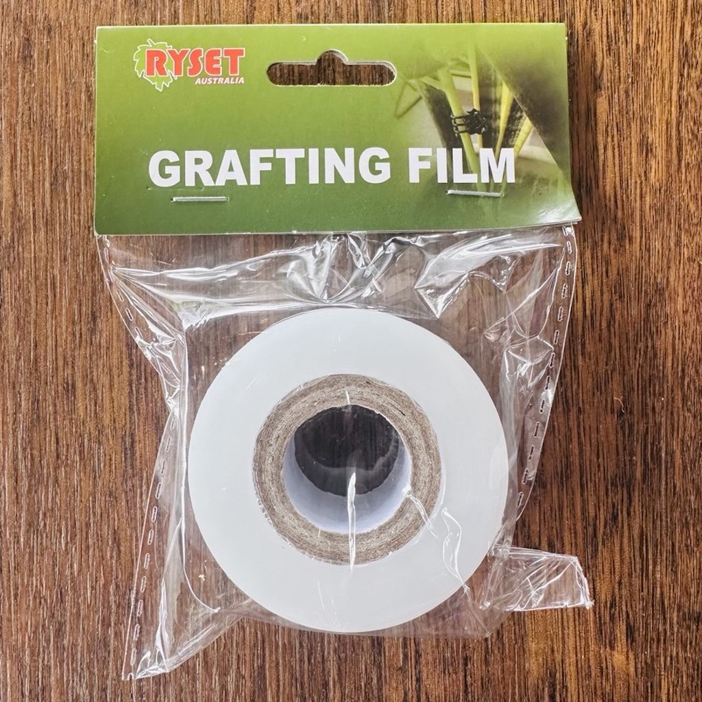 A roll of transparent tape in packaging that reads 'Grafting Film' and shows the Ryset logo.