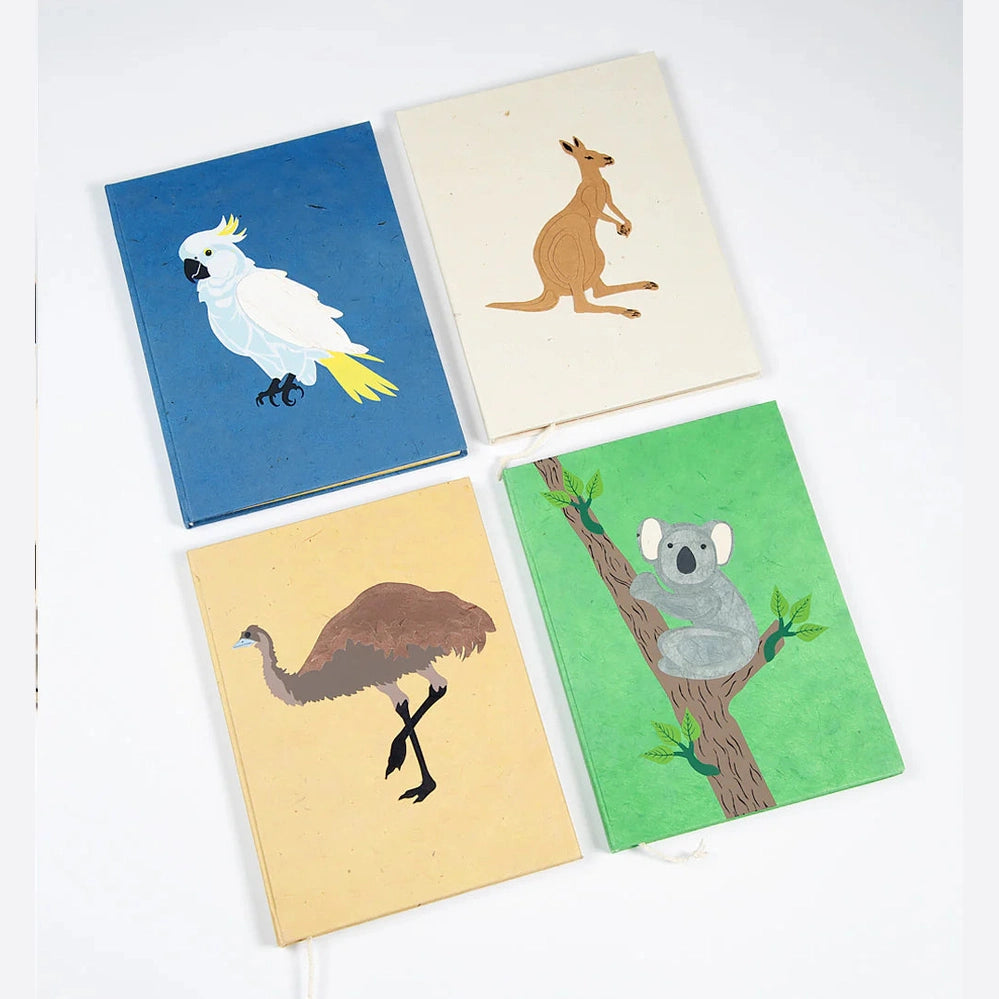 Aussie Animal Recycled Cotton A5 Notebooks Handmade in Nepal