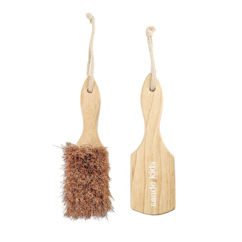 Eco Max Kids Sand Brush with Wooden Handle, Coconut Fibre Bristles and Cotton Hanging Cord.