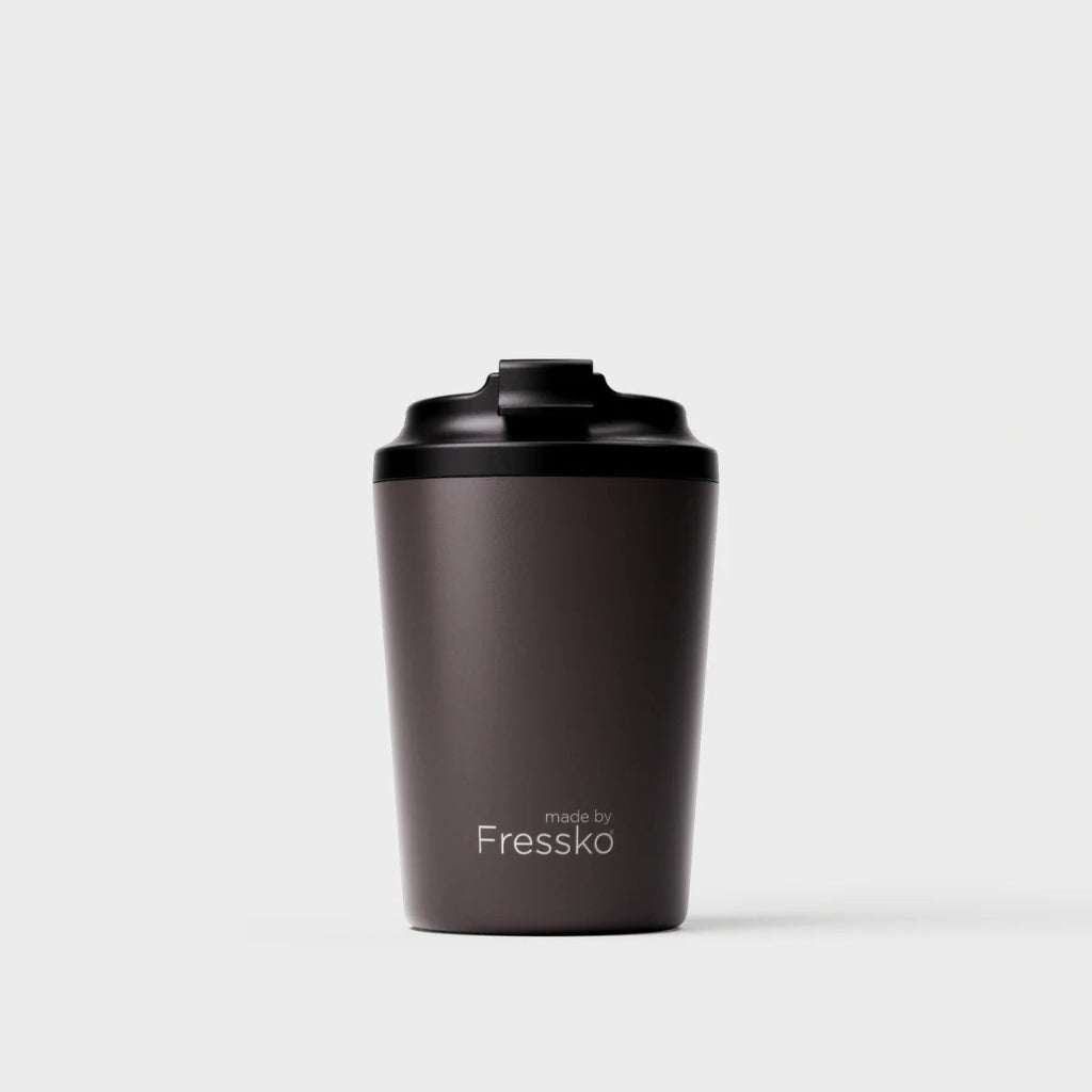The 'Bino' Ceramic Lined 8oz Insulated Coffee Cup in Espresso, by Fressko.