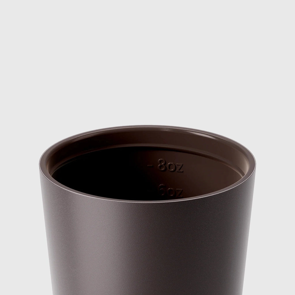Internal View of the 'Bino' Ceramic Lined 8oz Insulated Coffee Cup in Espresso, by Fressko.