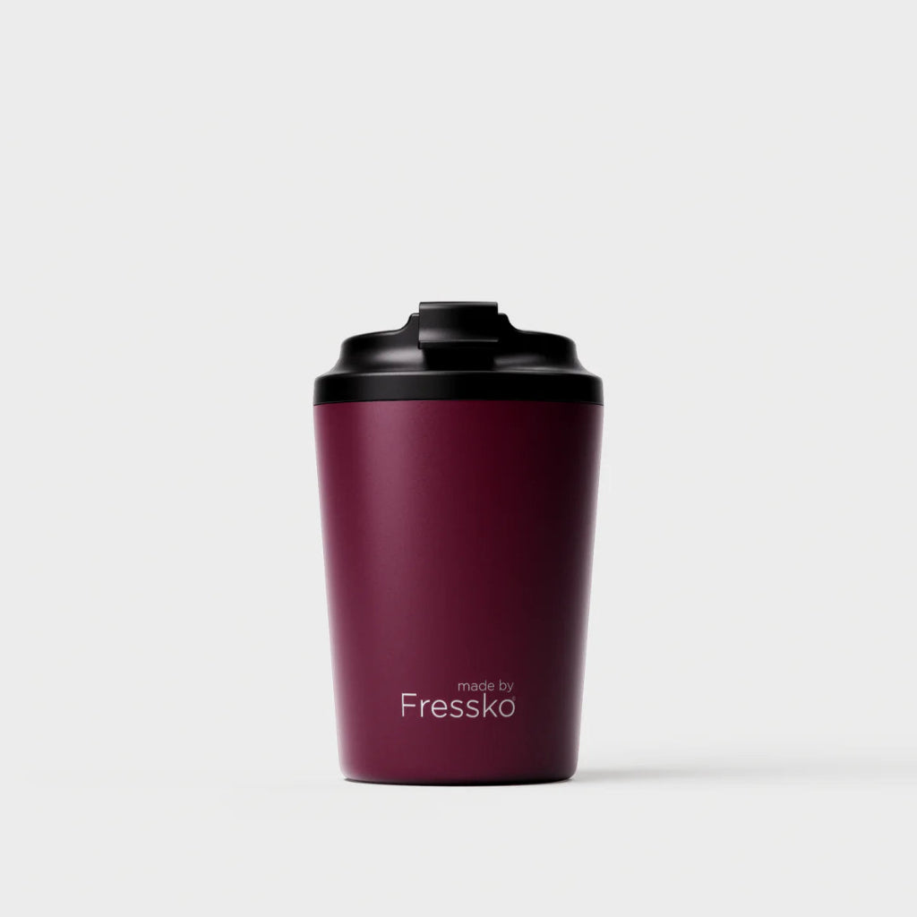 The 'Bino' Ceramic Lined 8oz Insulated Coffee Cup in Pinot, by Fressko.