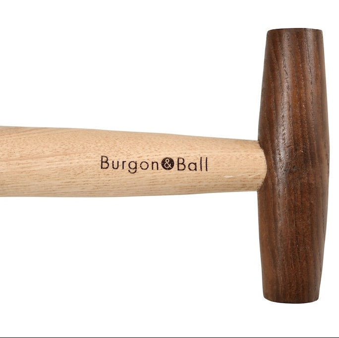 Close up of Burgon and Ball Dibber FSC White Ash Timber Handle.
