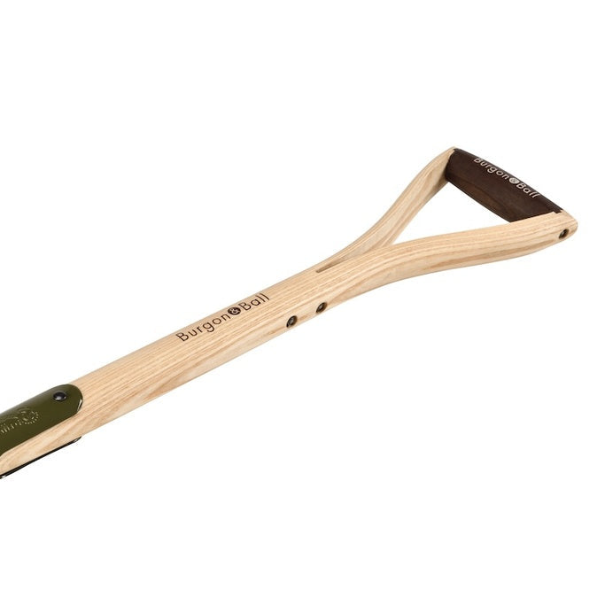 Garden fork with wooden handle and metal head on a white background