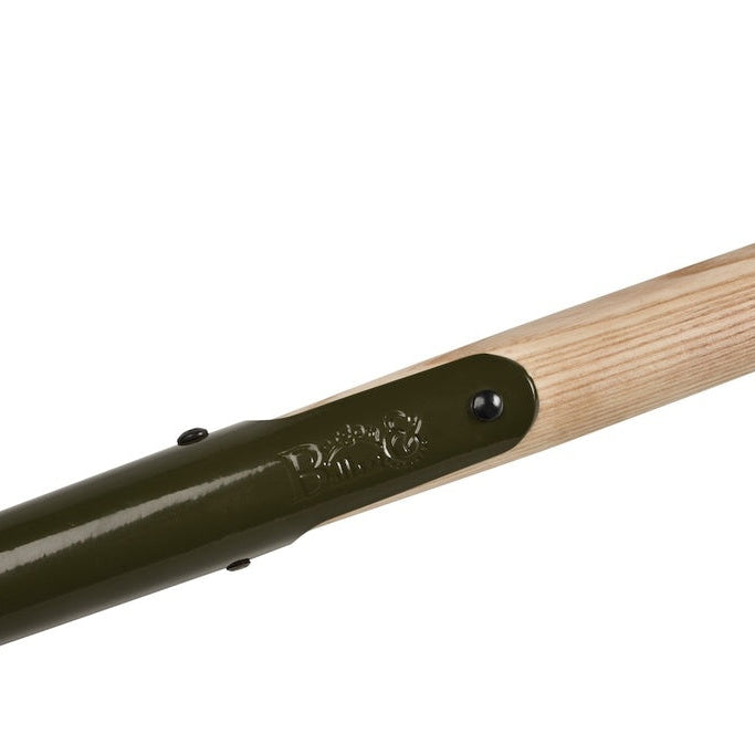 Close-up of a rifle stock with 'Burgon' branding on a white background