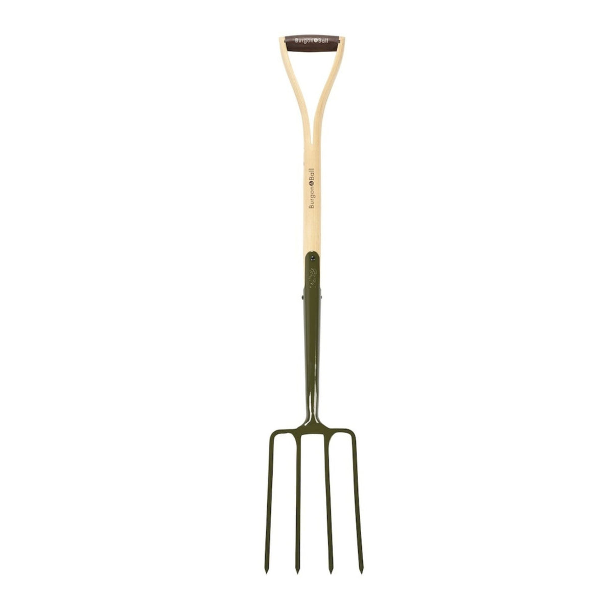 Garden fork with wooden handle on a white background