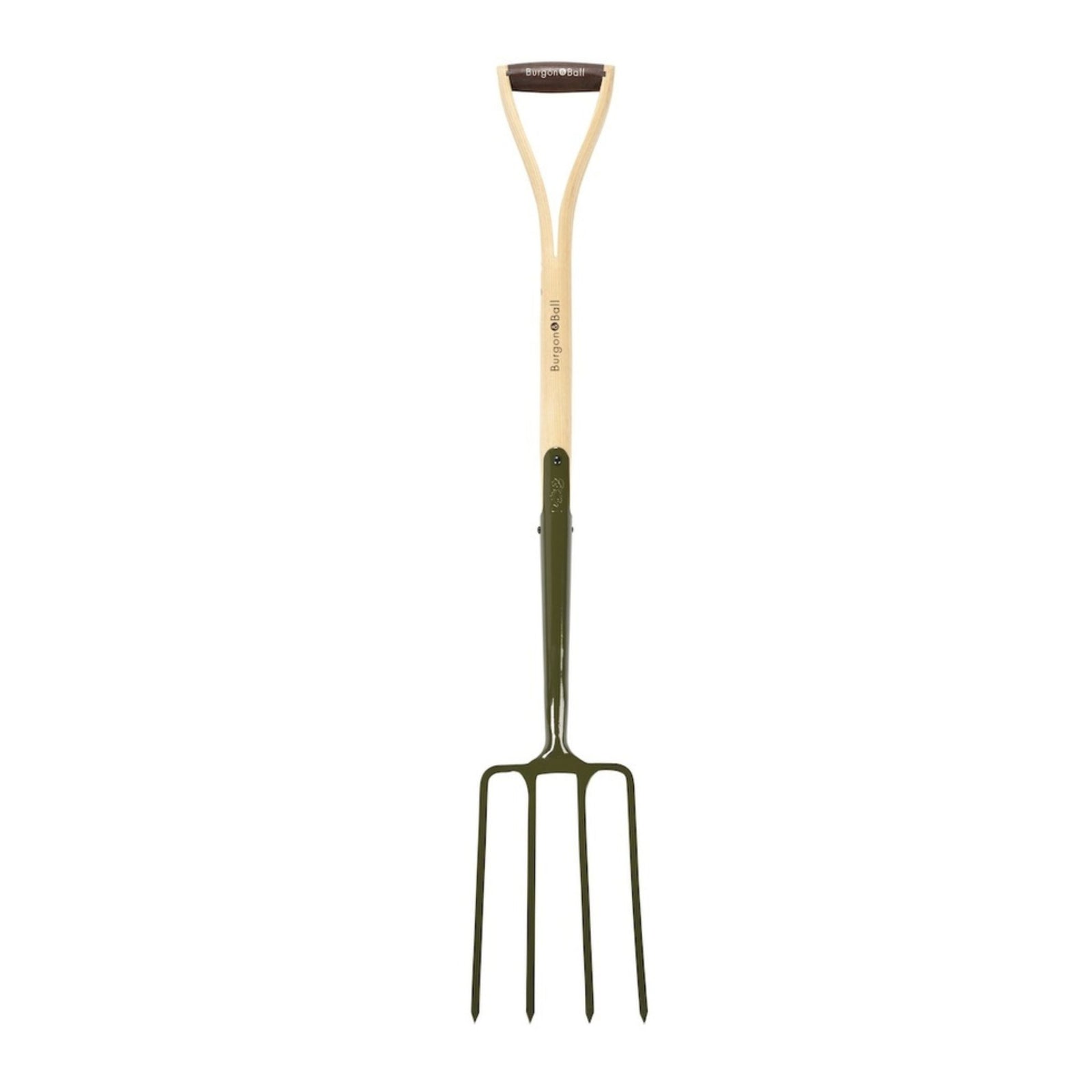 Garden fork with wooden handle on a white background