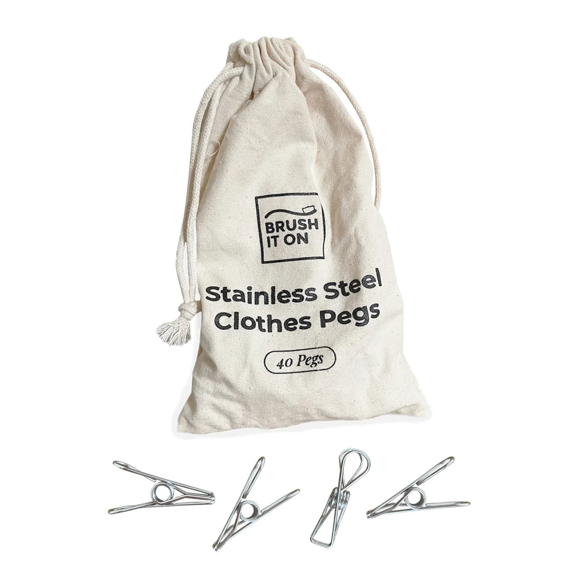 Wire Peg Cotton Bag labelled Stainless Steel Clothes Pegs - 40 Pegs