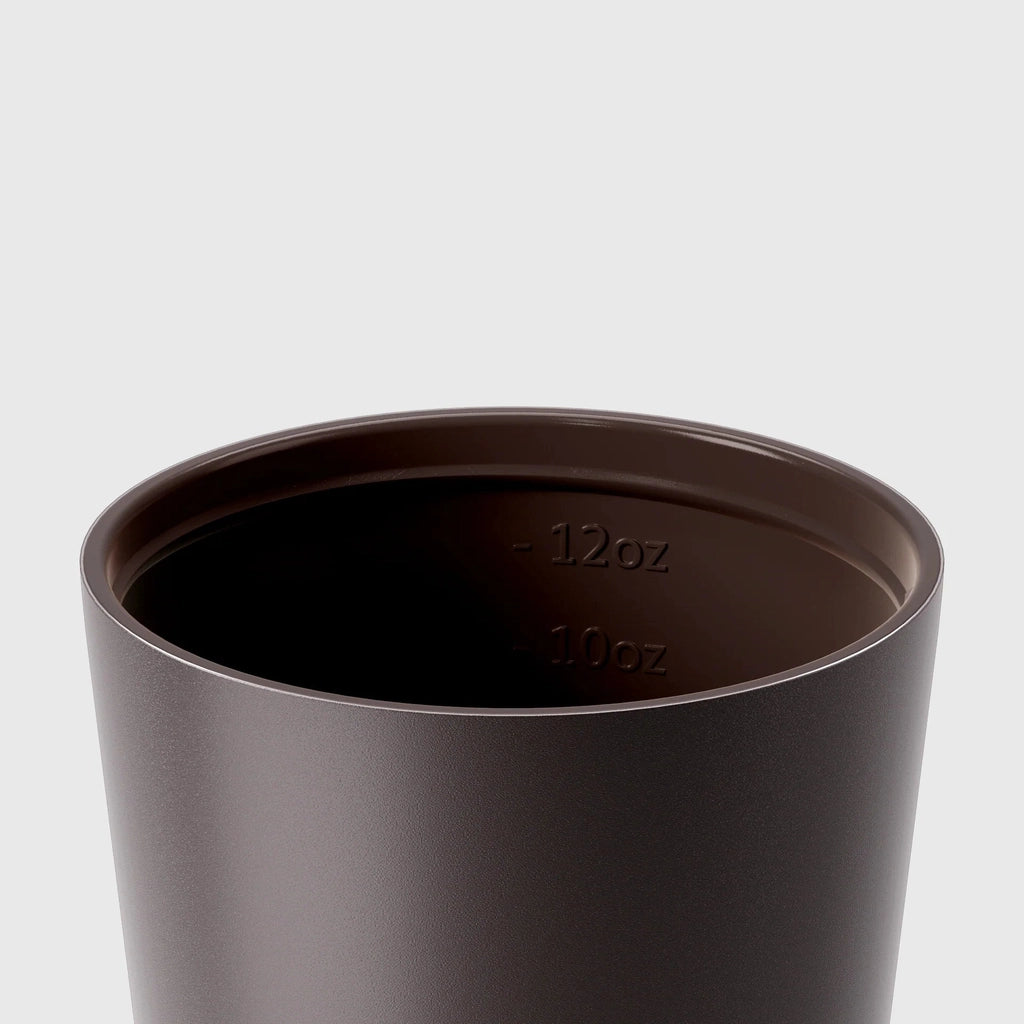 Internal View of the 'Camino' Ceramic Lined 12oz Insulated Coffee Cup in Espresso, by Fressko