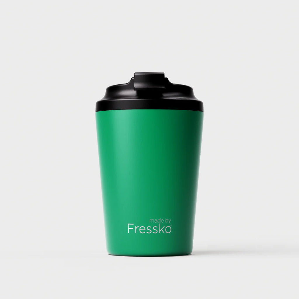 The 'Camino' Ceramic Lined 12oz Insulated Coffee Cup in Clover, by Fressko.