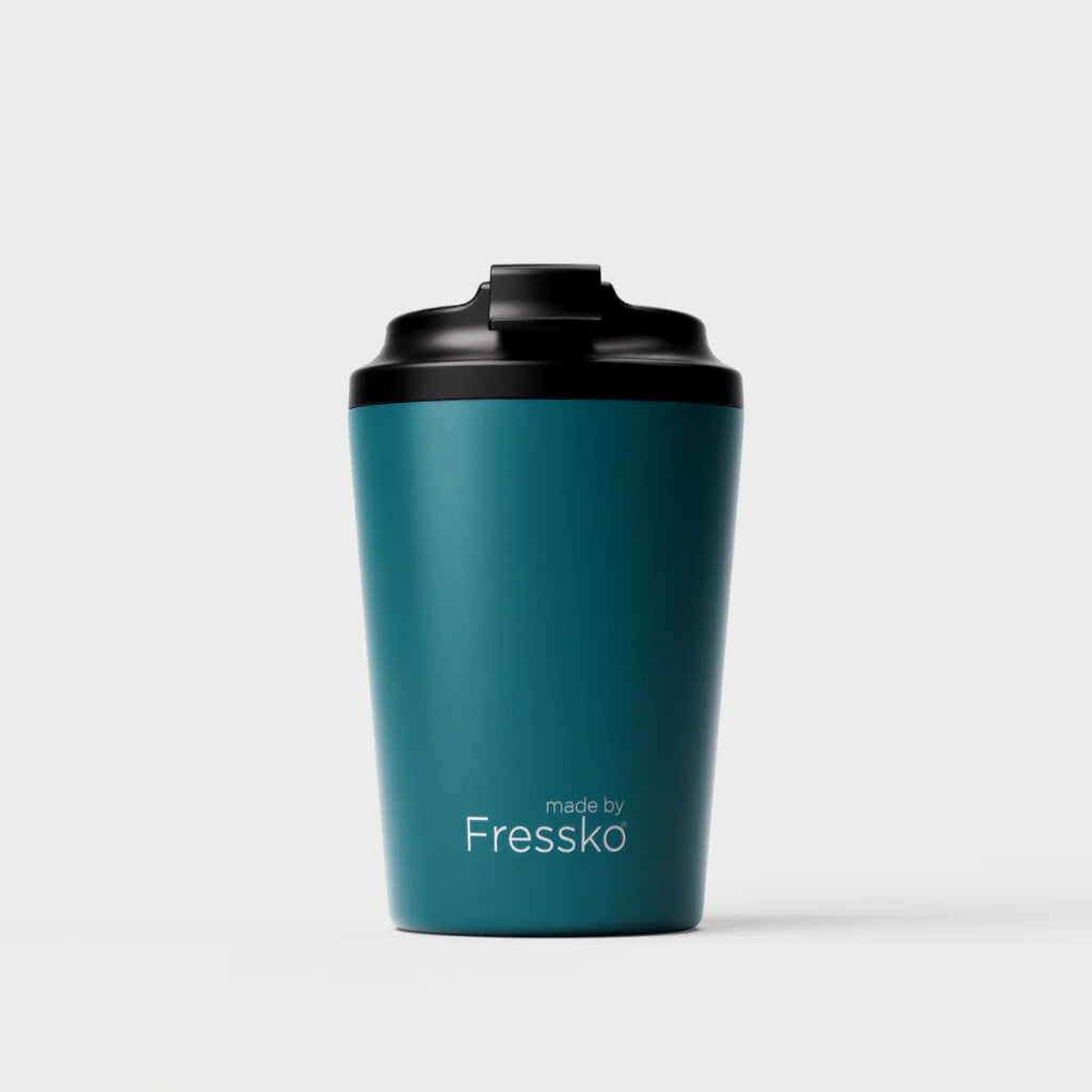 The 'Camino' Ceramic Lined 12oz Insulated Coffee Cup in Emerald, by Fressko.