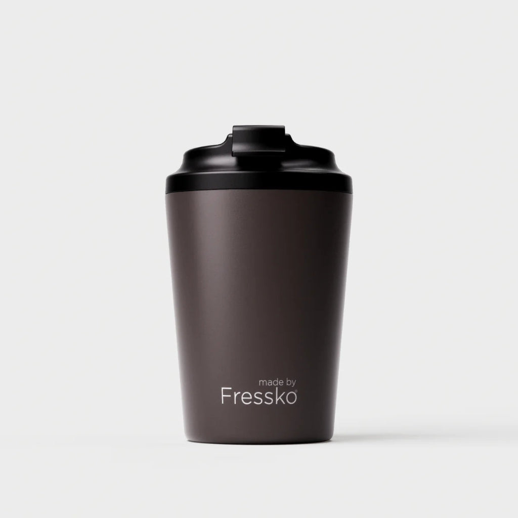 The 'Camino' Ceramic Lined 12oz Insulated Coffee Cup in Espresso, by Fressko.